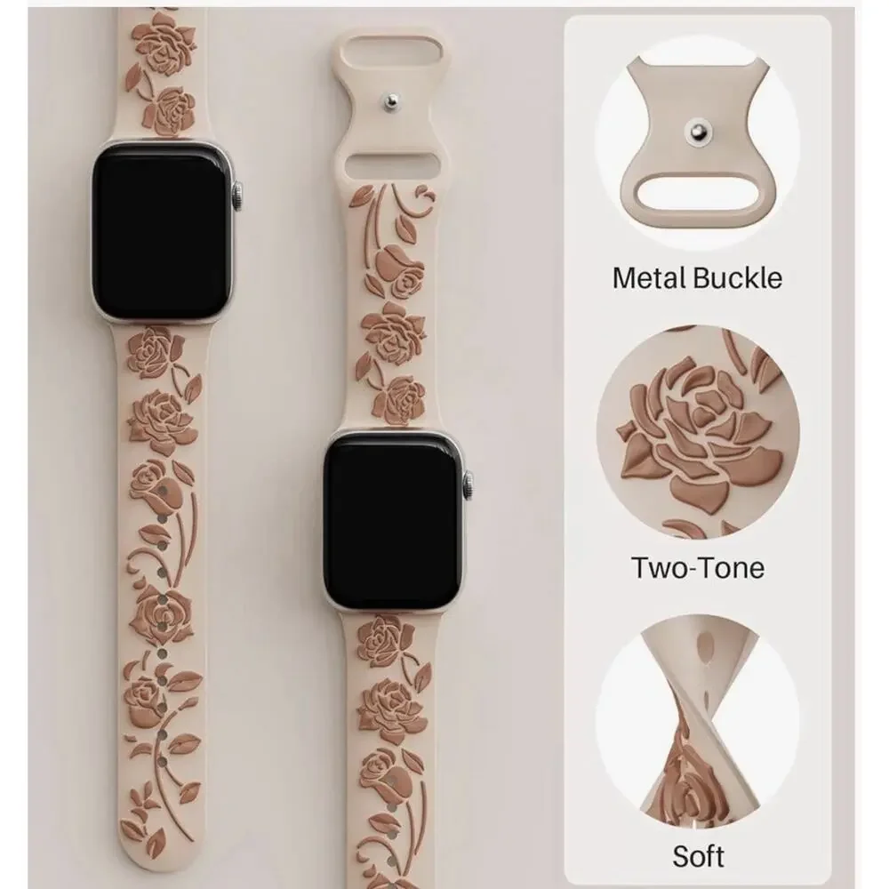Floral Engraved Band Compatible with Apple Watch 42/44/45/49mm